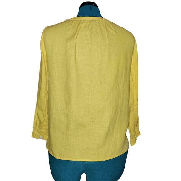 J.Crew Factory Yellow Linen Pleated Neckline Button Detail Shirt, Size Small - Picture 6 of 6